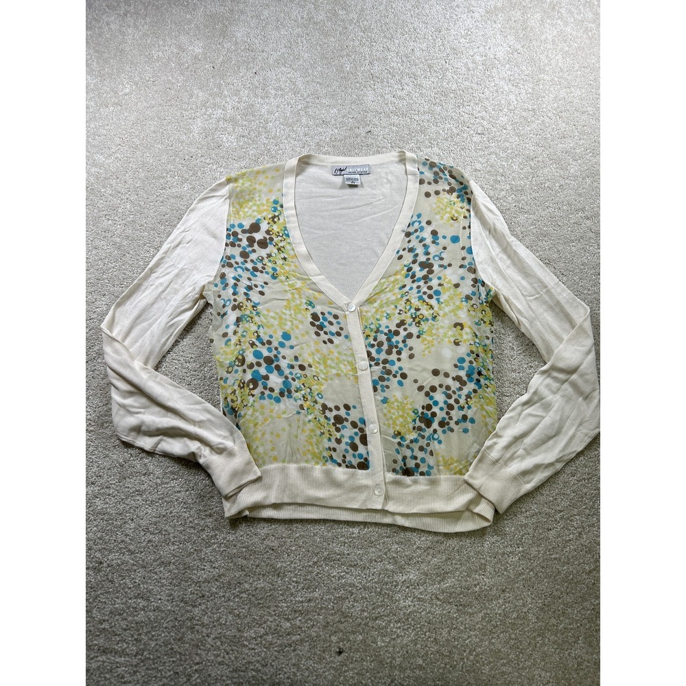 Peter Nygard Cardigan Sweater Womens Small Silk Sheer Dot Print Lightweight